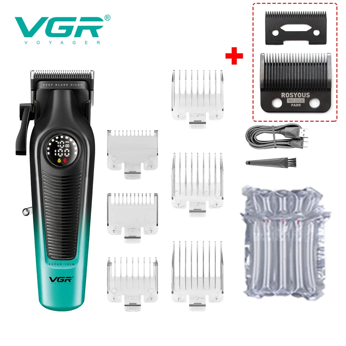 VGR 196 Professionelle Haarschneidemaschine, DLC-Klinge, LED-Anzeige, kabellose USB-Keramikklinge, Herren-Haarschneidemaschine, Haarschneidemaschine