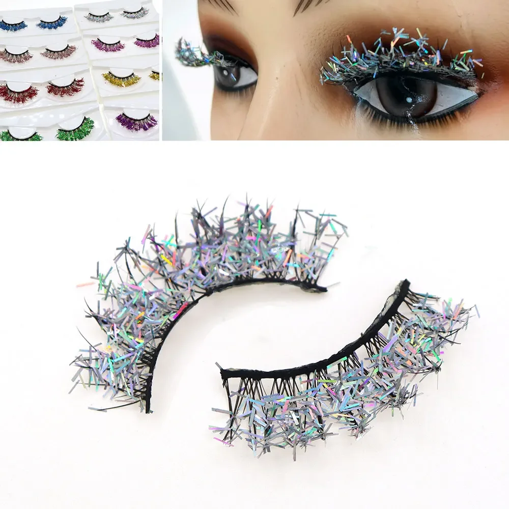 HBZGTLAD Macaron Butterfly Glitter False Eyelashes with Curling Russian Lift for Halloween And Christmas Festive Makeup One Pair
