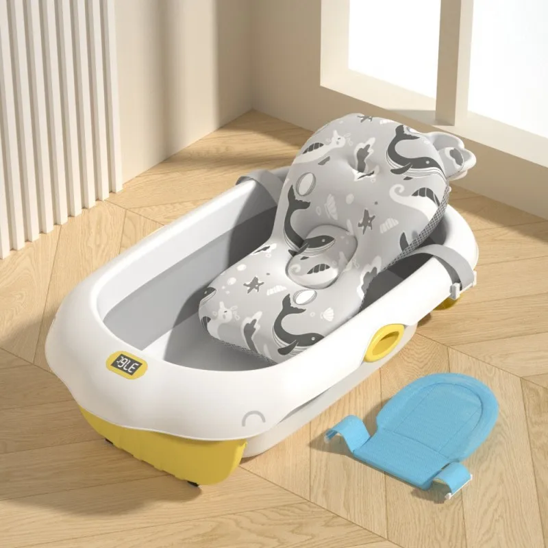 Temperature-sensitive baby bathtub, folding, sitting and lying baby bath tub, household bathtub for children