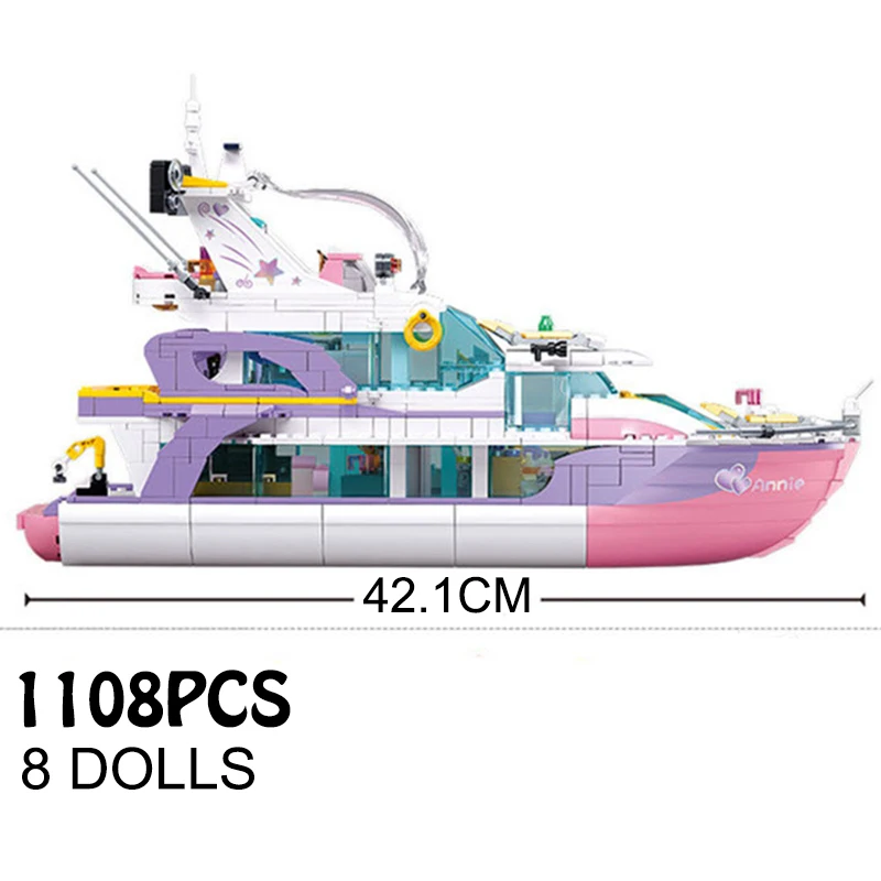 Kit de blocs de construction de Yacht de fête de créativité-MOC filles amitié fête de mer figurines de piste de danse modèle de bateau rose briques jouets cadeau