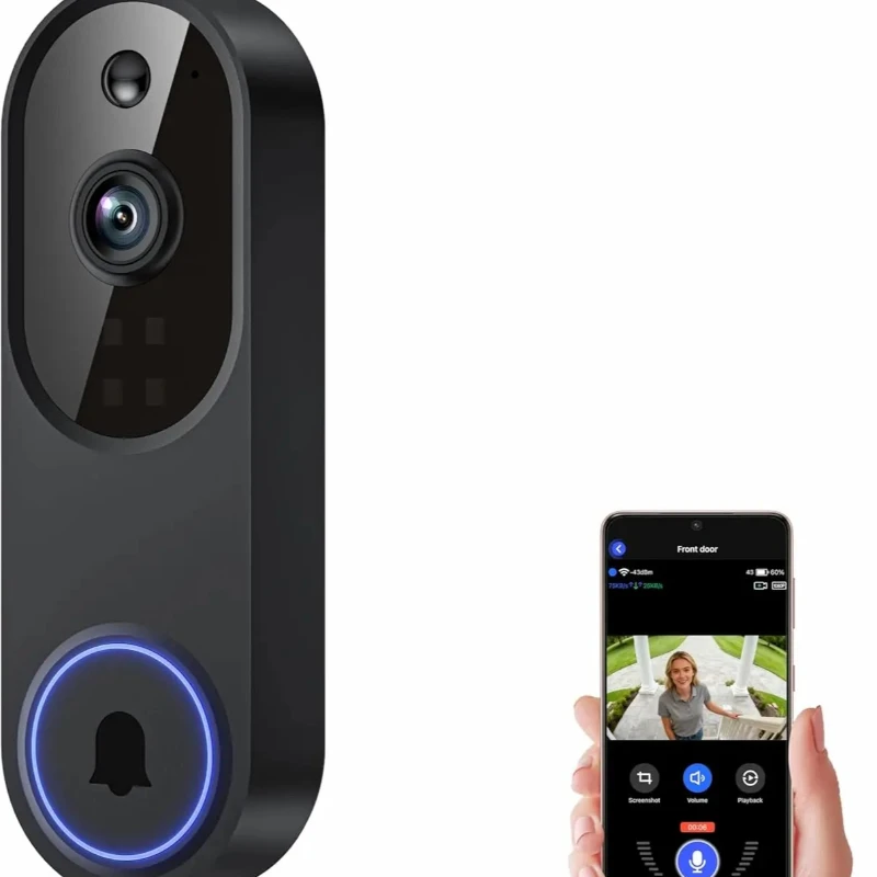Wireless Wi-Fi Video Doorbell Camera with Two-Way Audio, AI Motion Detection, Night Vision, Cloud Storage, 2.4G Wi-Fi (Black)