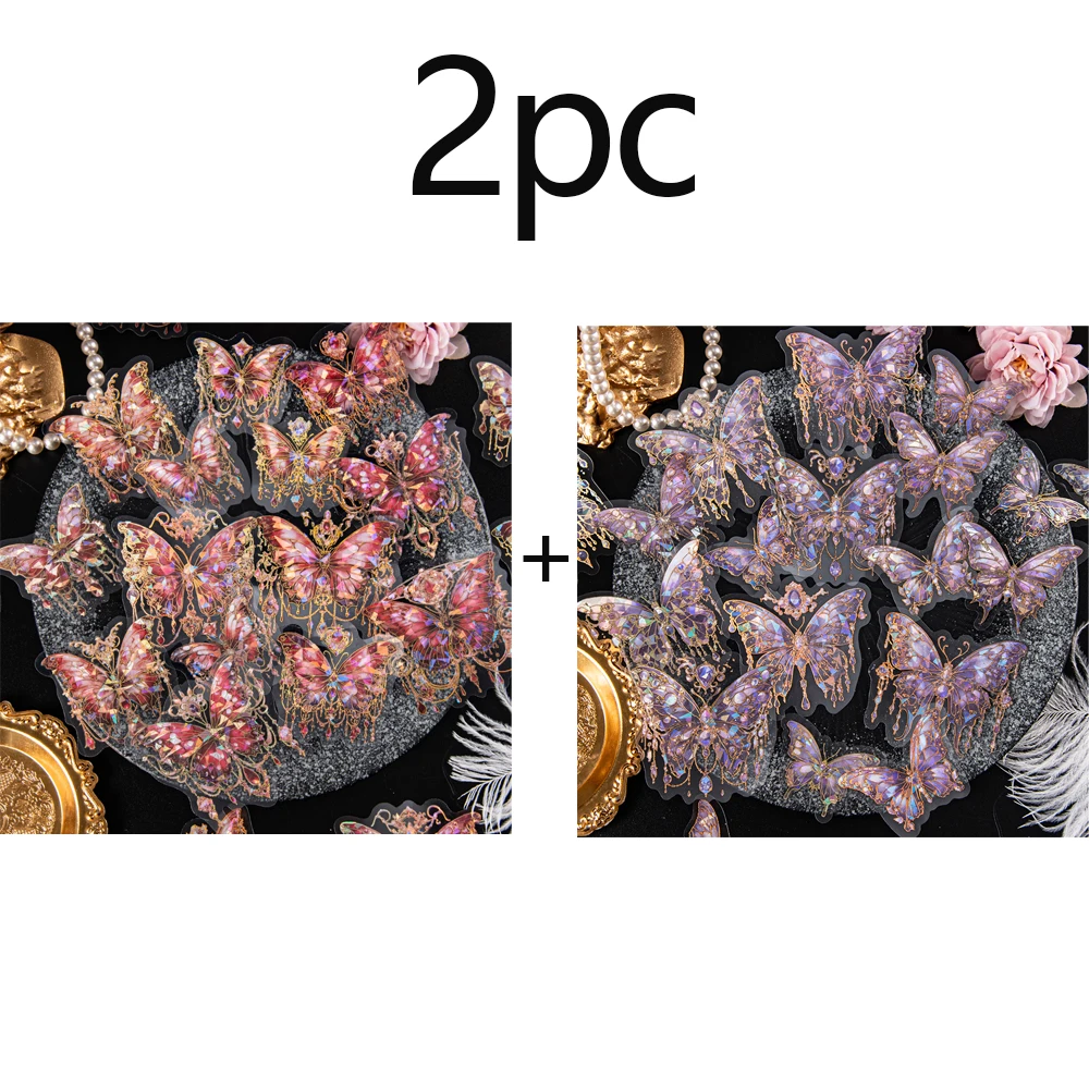 قطعتان من ملصقات الفراشة الملونة الرومانسية، مع دعم لاصق، تستخدم لسجل القصاصات وديكور المذكرات وما إلى ذلك