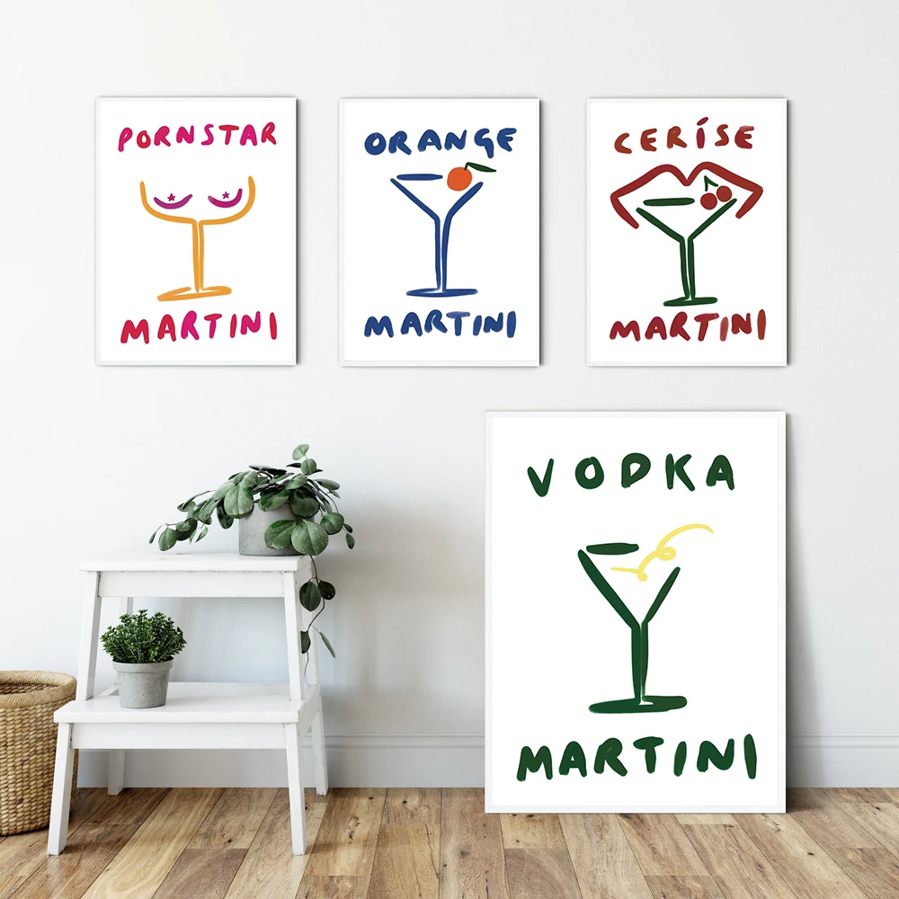 Orange Vodka Martini Art Print Retro Cocktail Pornstar Martini Poster Modern Kitchen Bar Wall Picture Home Decor Canvas Painting