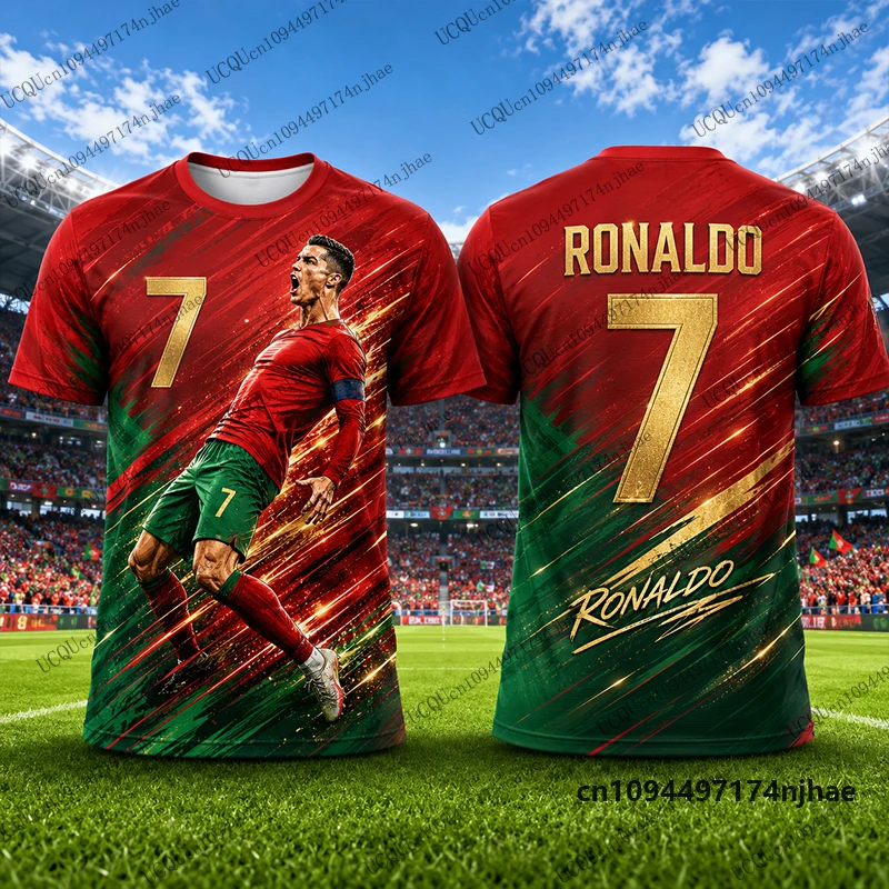 Neuer Spezial-Ronaldo # 7 bedruckte Fußballtrikots für Herren, Sommer-T-Shirt, atmungsaktiv, schnell trocknend, Sport-T-Shirts, lässige Oberteile für Kinder/Erwachsene – Detail 4