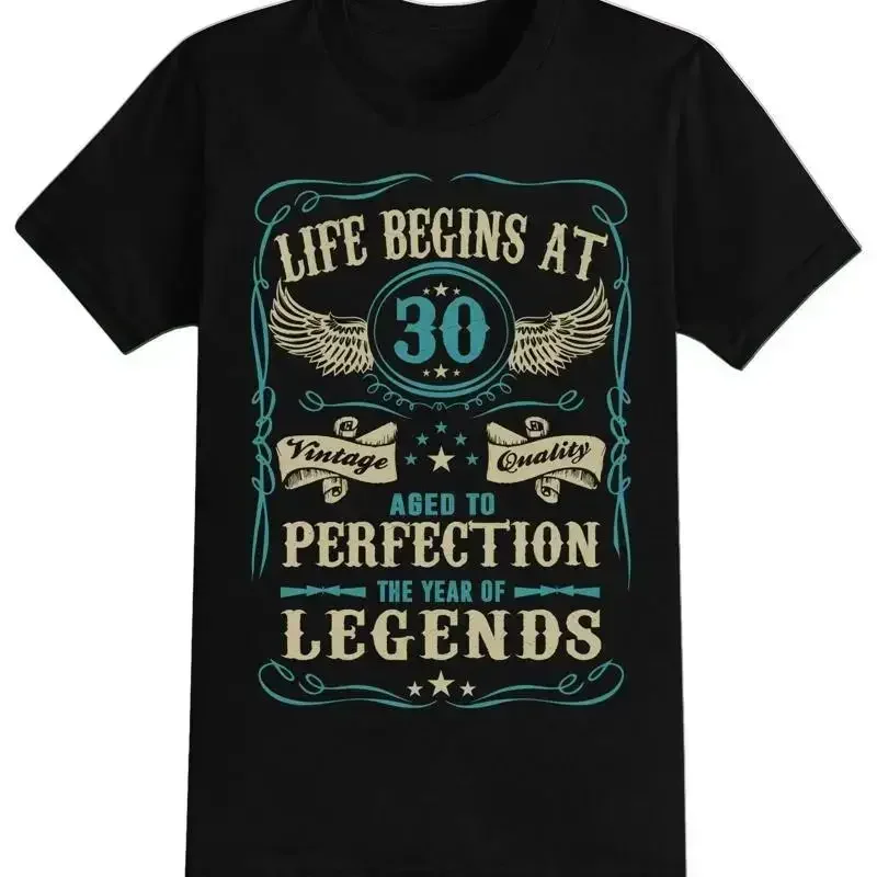 Men's 2023 Birthday T Shirt Life Begins 30th 40th 50th 60th 70th 80th Idea
