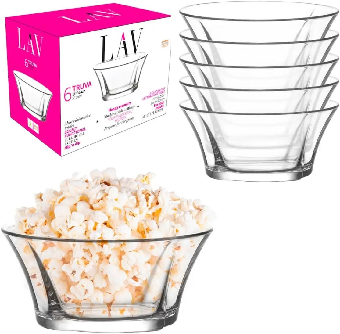 

Elegant Glass Dessert Bowl Set of 6 - Stackable, 10 oz for Snacks, Ice Cream, Dishwasher Safe