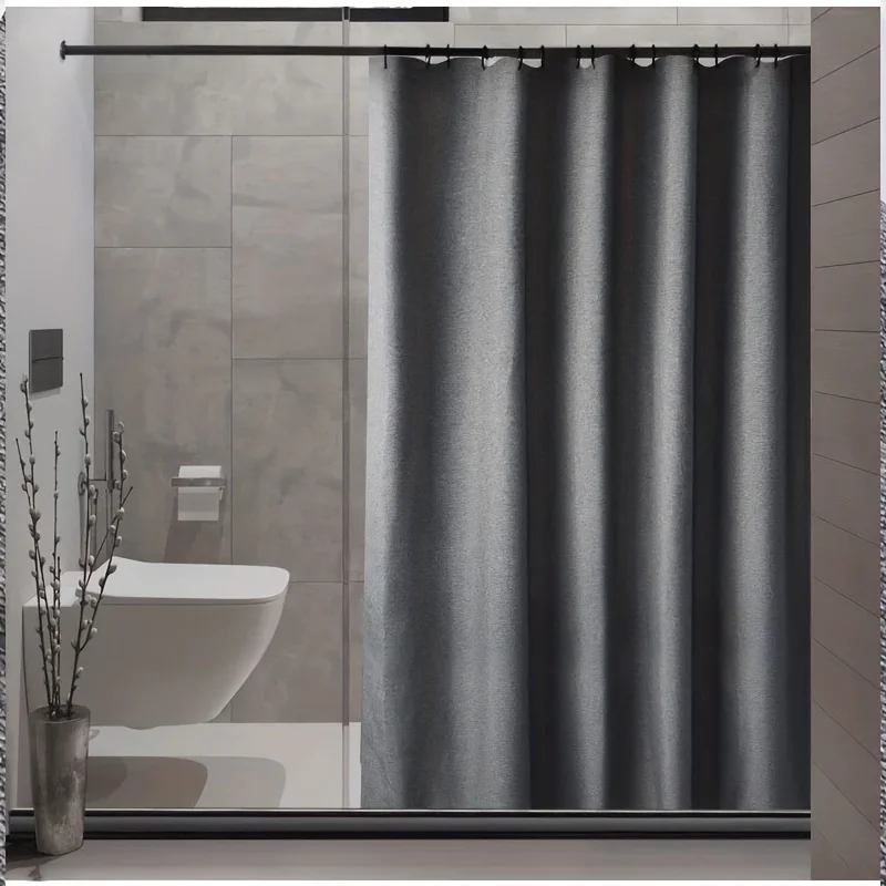 Linen Shower Curtain with Built-In Hooks Dry Wet Separation No-Drilling Required Decorative Bathroom Elegance Linen Fabric - view 5