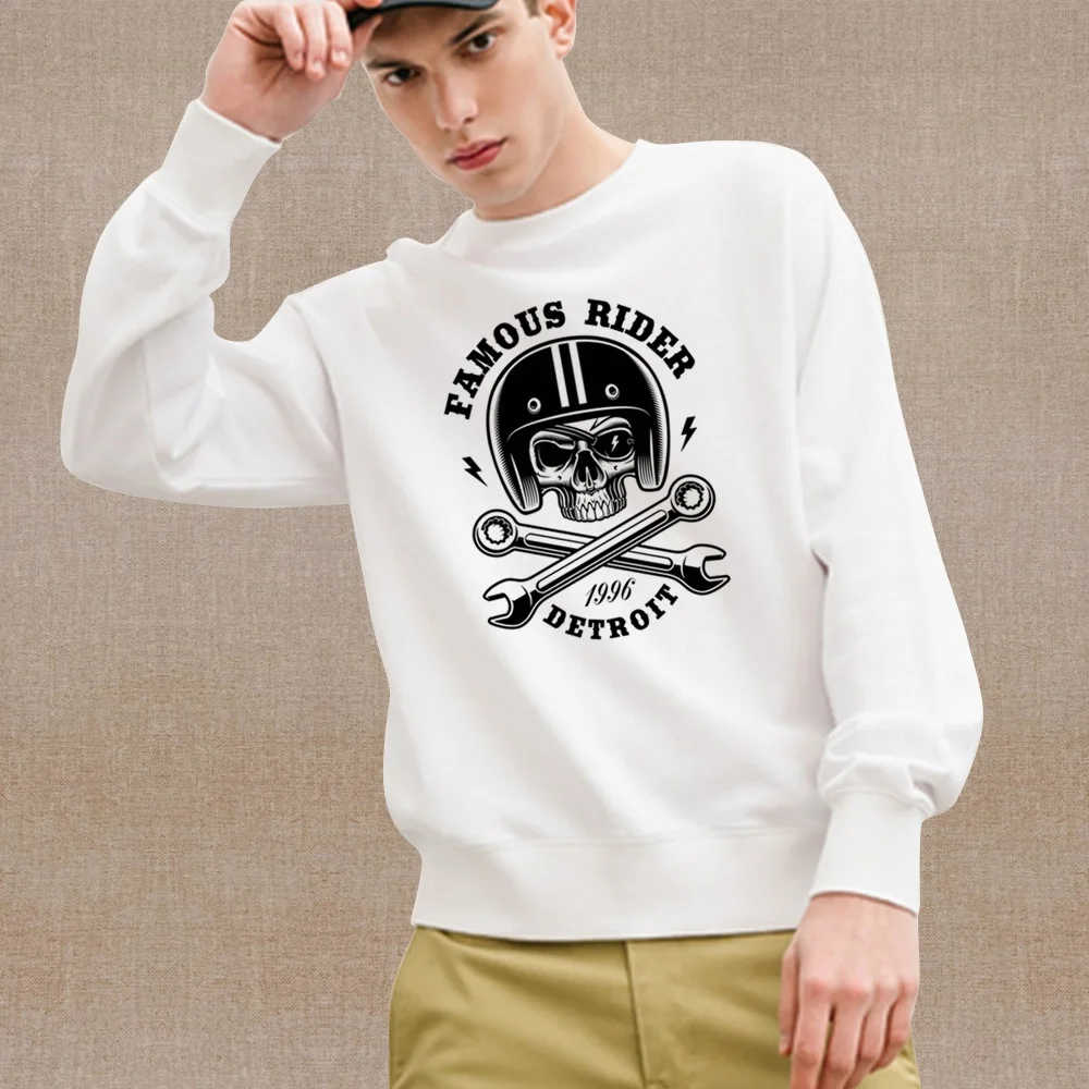 Sudadera con capucha blanca de manga larga para hombre, Jersey informal cálido, Sudadera con cuello redondo con estampado de Calavera, ropa ligera para hombre, invierno, nuevo