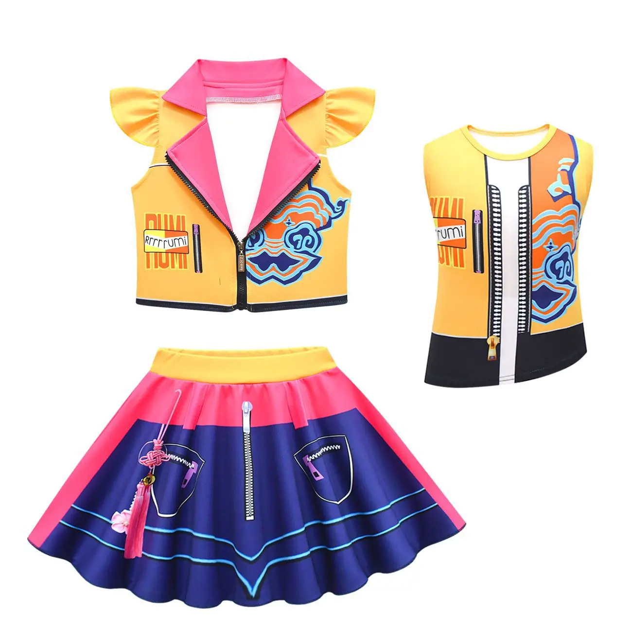 

Girl Flying Sleeve Top Kpop Demon Hunters Dress Child Halloween Cosplay Costume 3D Printing Anime Idol Stage Performance Outfit