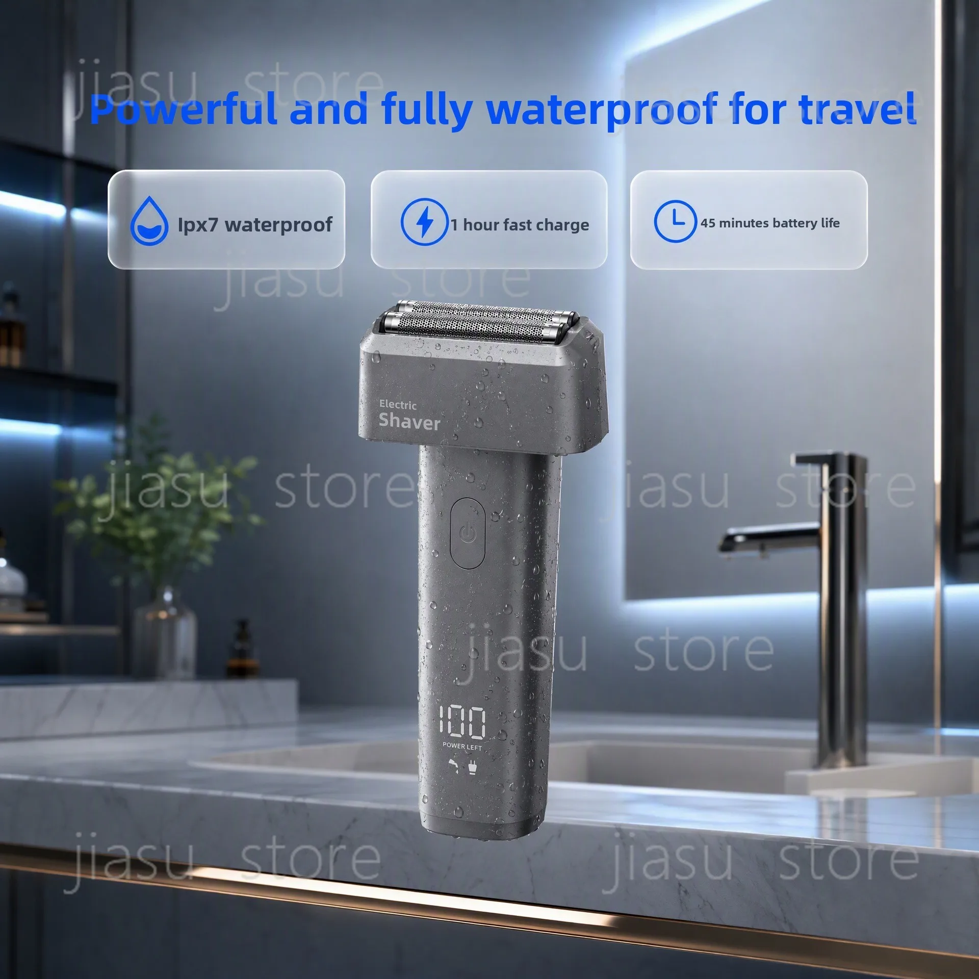 Electric razor, three-knife head, reciprocating type, men's travel, portable razor, charging, whole body waterproof.