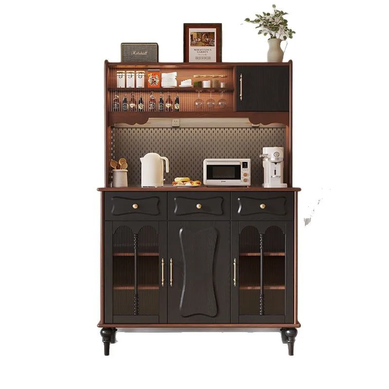 

American retro dining side cabinet integrated against the wall Solid wood restaurant French high-end wine cabinet Aisle storage