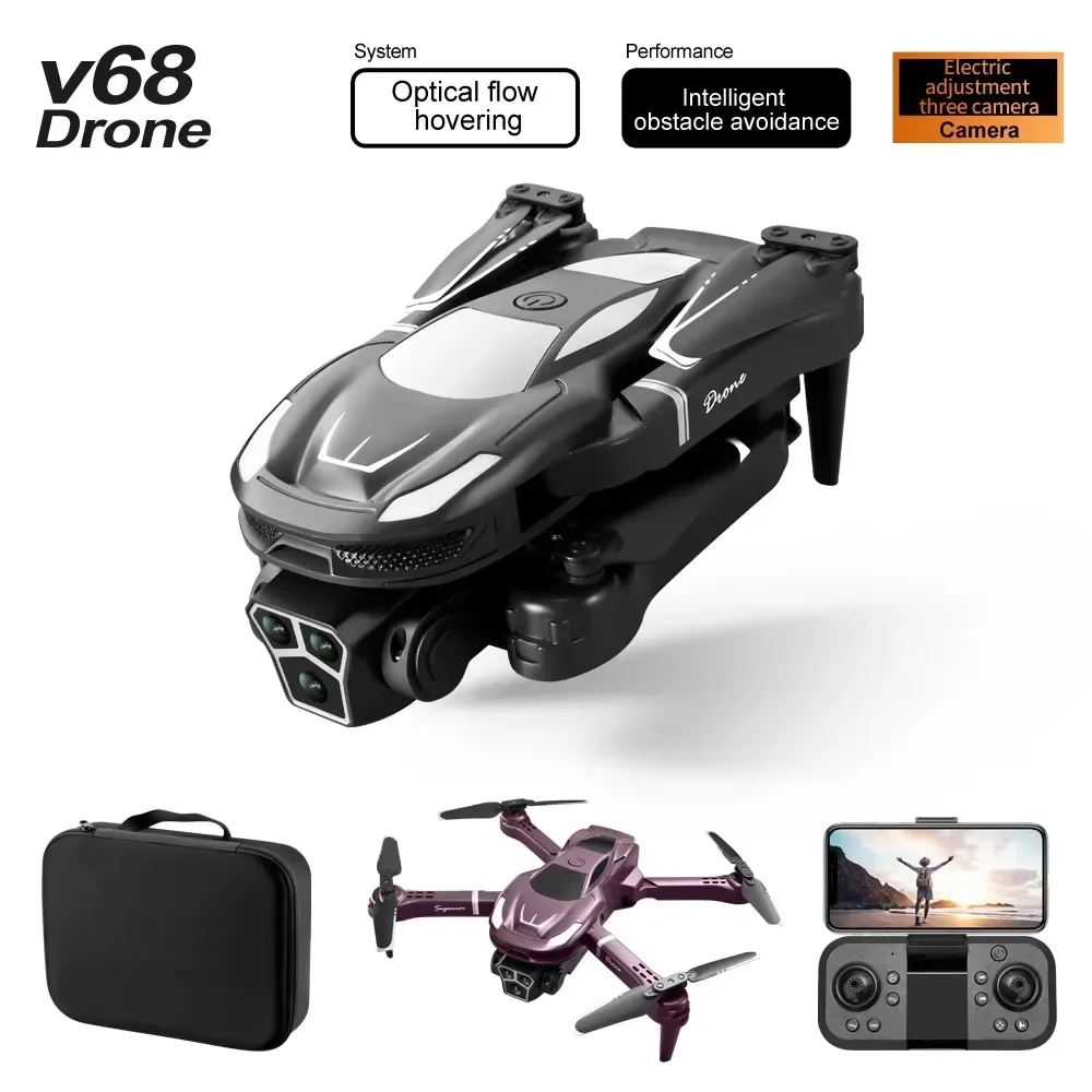 

V68 Quadcopter Drone w/ 8K Aerial Cam: 4K Anti-Shake, Auto Follow, Long Battery Life, RC Toy