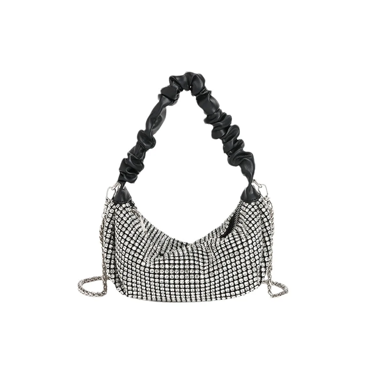 Dinner With Diamond Pleated Pu Handbag Summer Ladies Chain Full Diamond Oblique Span Rhinestone Bag Cartera De Fiestas Elegantes