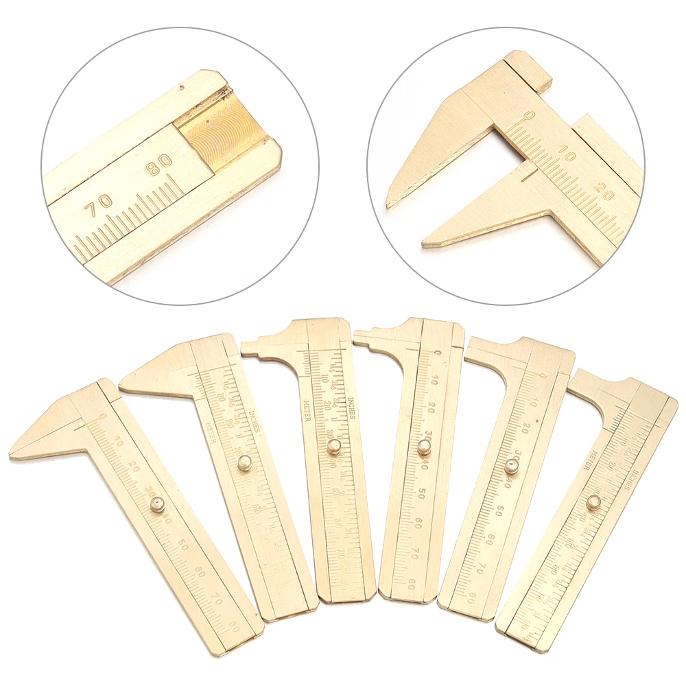 1Pcs/Lot 80mm Mini Brass Vernier Caliper Gauge Double Scales MM INCH Small Portable Ruler For DIY Crafts Home Measuring Tool