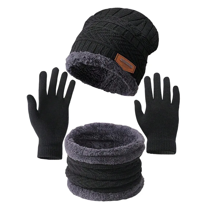Hat, Scarf, Gloves, Men's Three Piece Set, Winter Thick Warm Hat, Comfortable and Cold Proof Ear Protection Head Cover Hat