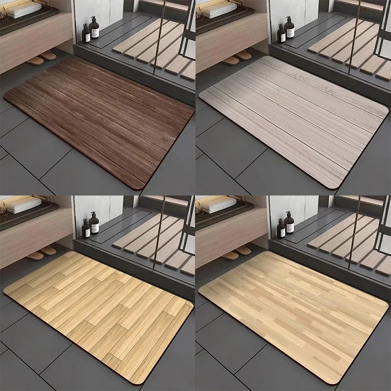Wood Grain Pattern Bathroom Mat Non Slip Absorbent Foot Mat Dirt Resistant Floor Mat Indoor Rug for Bathroom Kitchen Foyer