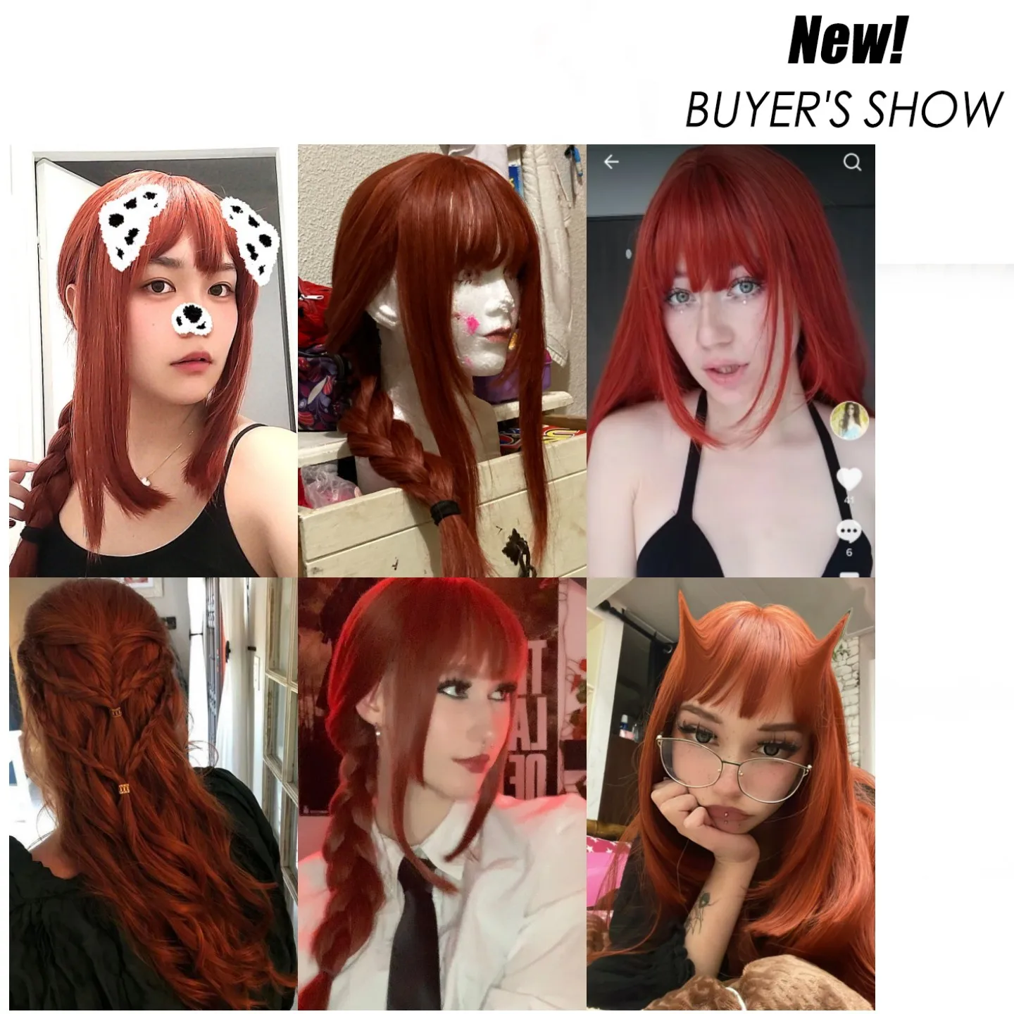 Cosplay Makima Wig sintetis oranye merah Ombre Wig lurus panjang untuk wanita Wig sintetis dengan Wig serat tahan panas poni