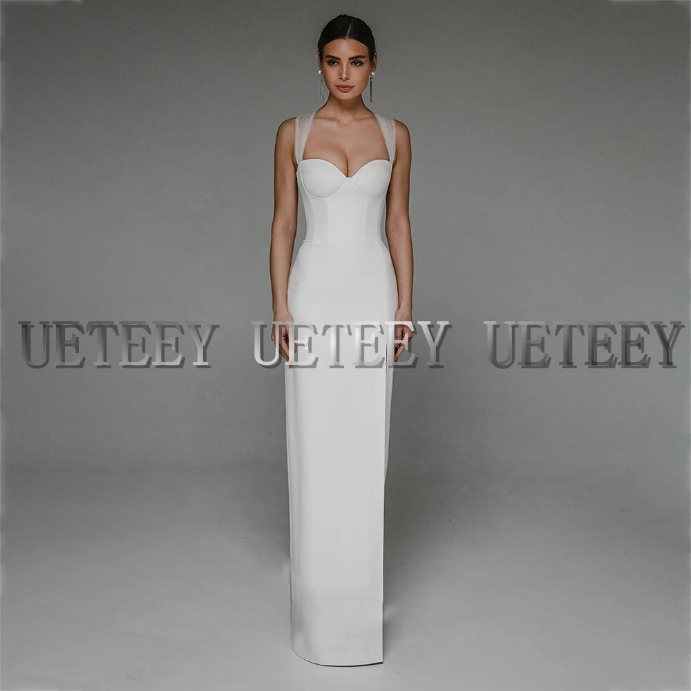 UETEEY White Wedding Dress Elegtant Sweetheart Criss-Cross Không Tay Tùy Chỉnh Thực Hiện Cao Side Slit 2022 Trumpet Cô Dâu Gowns