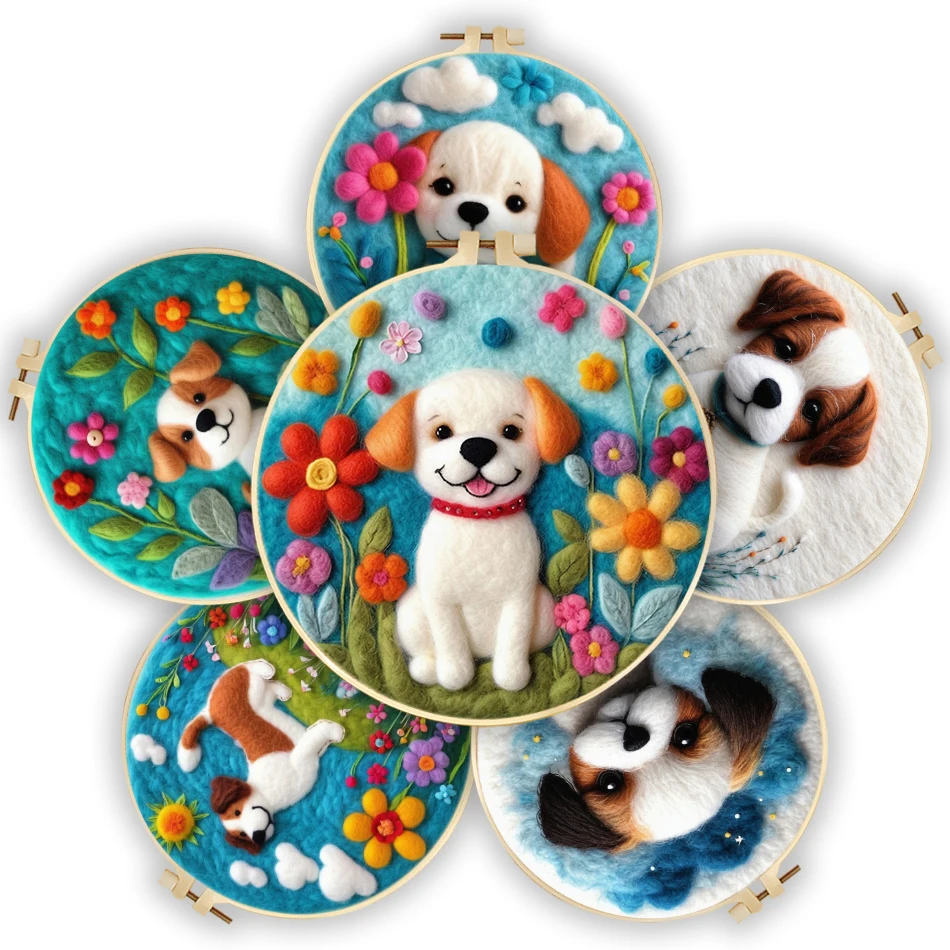 

CHENISTORY Wool Felt Painting Kit Dog animals Diy Creative Making Wool Felt Kit Wool Fleece For Felting Set For Handicraft Knit