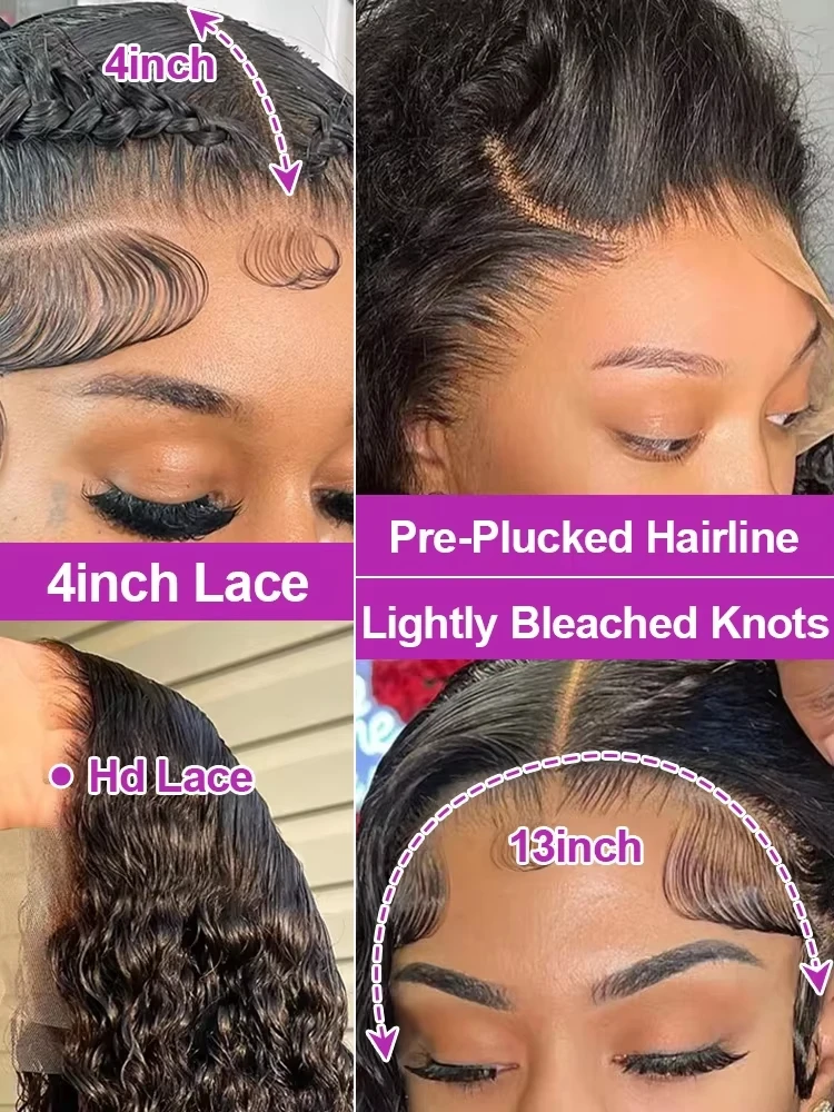 42 بوصة 13x6 HD الدانتيل الشفاف الجبهة باروكة من شعر طبيعي للنساء السود شعر مستعار مجعد قبل قطعها موجة عميقة موجة المياه الباروكات الأمامية #4