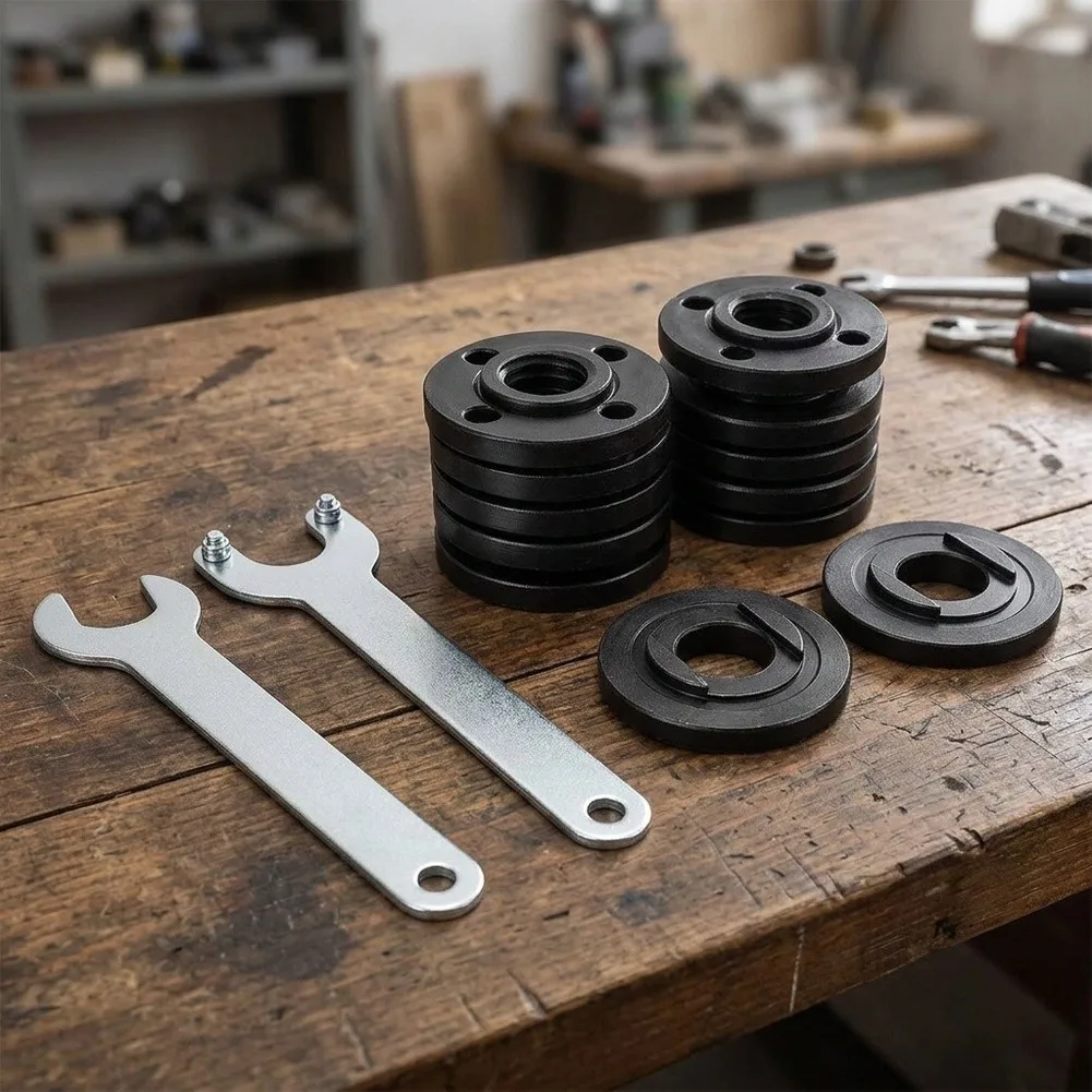 Flange Lock Nut Kit With 2 Spanner Wrenches Steel Replacement Nuts Set For Angle Grinder Power Tool Accessories