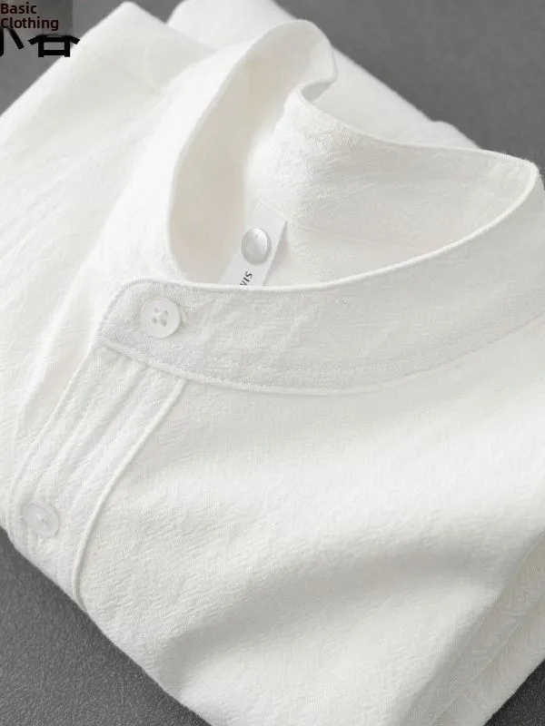 

Men's Cotton Linen ort Sve irt Henry Collar Pure Color Summer Autumn Spring Long Sve Top Ciwalk Loose Fit Youth