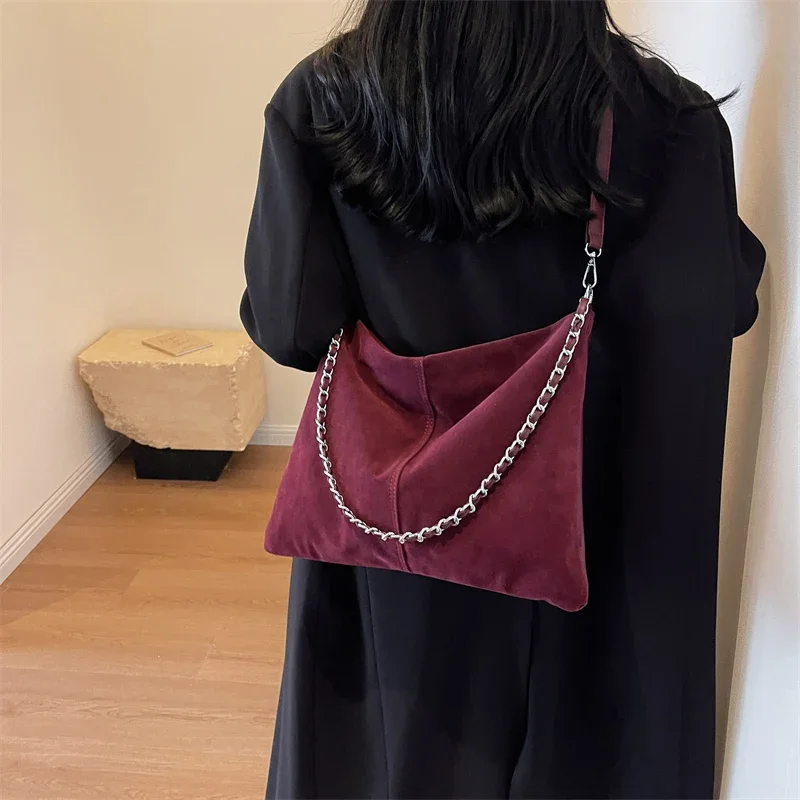 LEFTSIDE Retro PU Leather Shoulder Bags For Women 2024 Y2K Winter Fashion Trend Crossbody Bag Female Chain Handbags And Purses