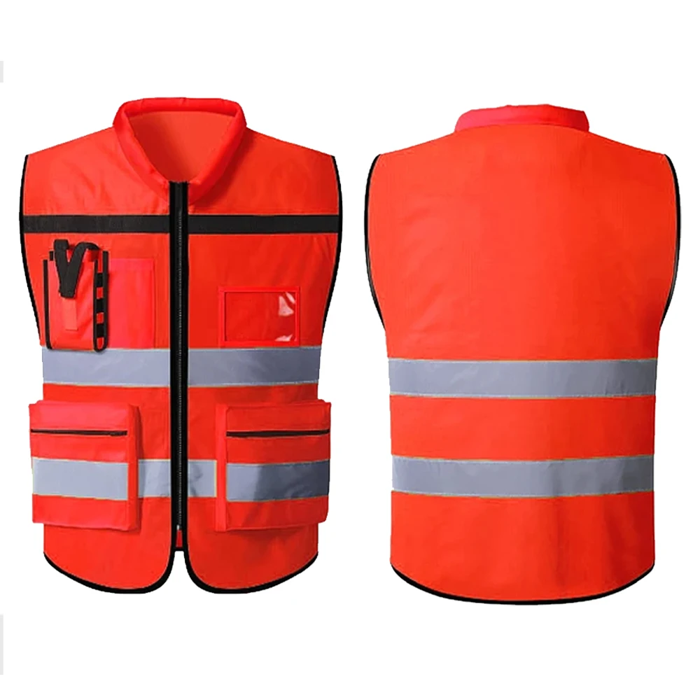 Benutzerdefinierte Logo-Sicherheitswesten mit Taschen und Reißverschluss, Arbeitskleidung für den Bau, gut sichtbare Sicherheitskleidung