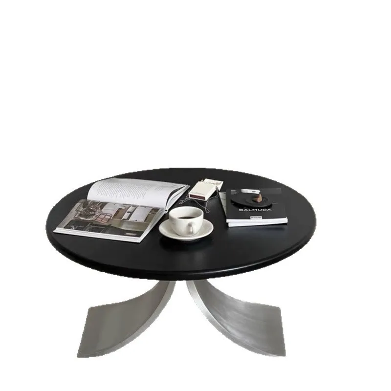 Vintage-style solid wood round coffee table, living room home round dining table, simple modern small room low table