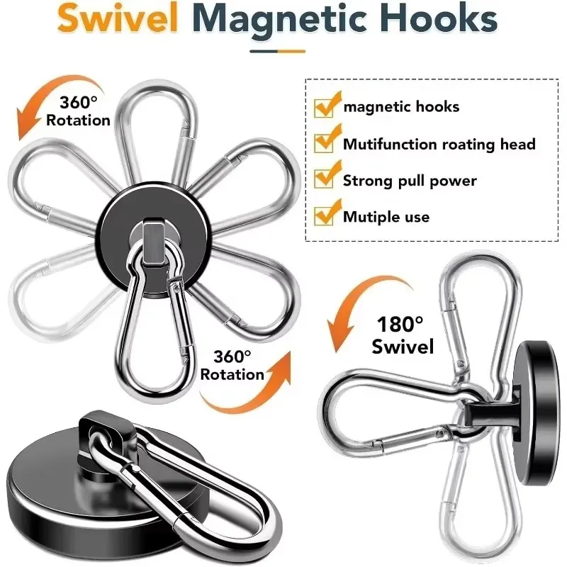 Strong Magnetic Carabiner Hook Heavy Duty 360°Rotating Strong Magnet Hook Magnet Ring Keychain Kitchen Bathroom Hanging Hangers