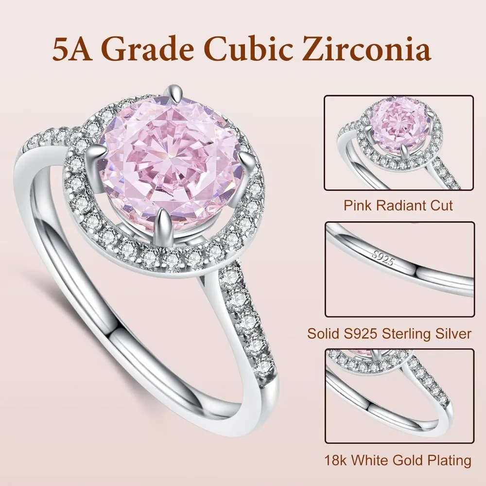 2CT Radiant Cut Engagement Rings,Women's Gemstone High Carbon Diamond Rings,Cubic Zirconia 925 Sterling Silver Ring