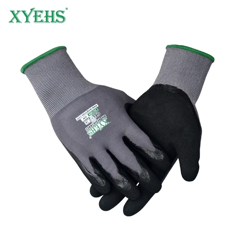 XYEHS XU1209 24Pcs/12 Pairs Dual Nitrile Palm Coating Safety Work Gloves Oil & Abrasion Resistant 15 Gauge Nylon & Spandex Knit