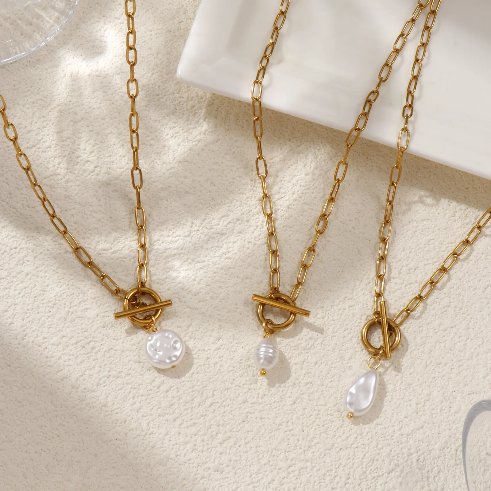 304 스테인레스 스틸 목걸이 18K 골드 도금 종이  - Baroque Pearl Pendant Necklace Gold 리뷰 및 가격