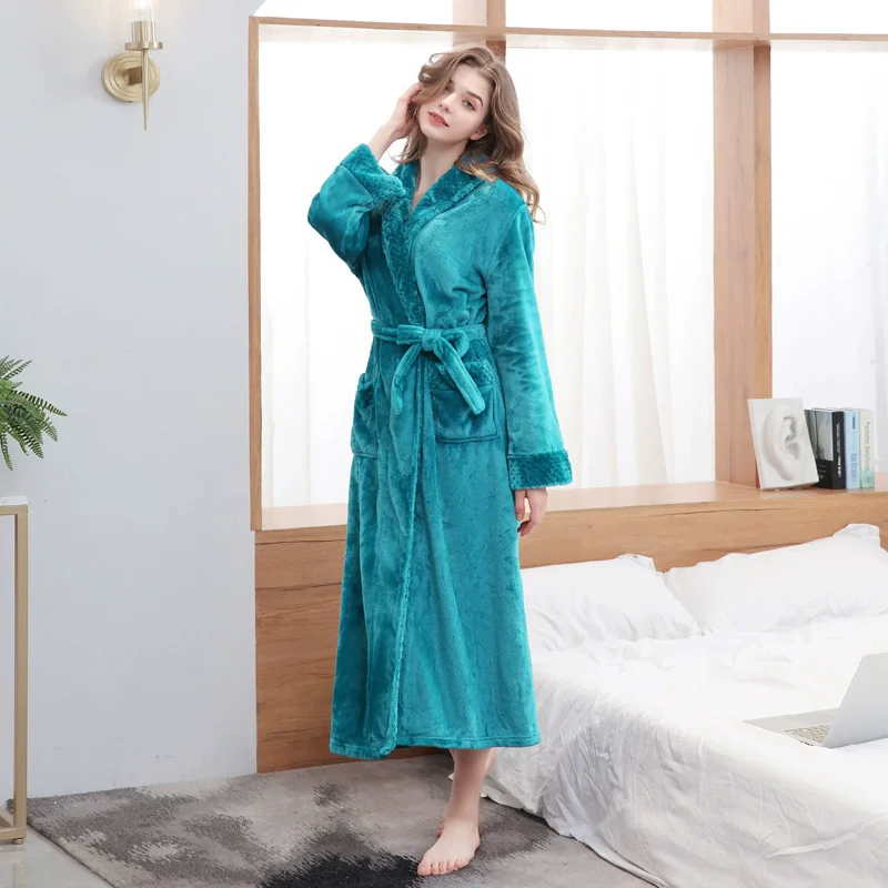 Flannel Robes For Woman 2025 Winter New Thickened Keep Warm Long Sleeve Cardigan Thickened Bathrobe Lounging Style Soft