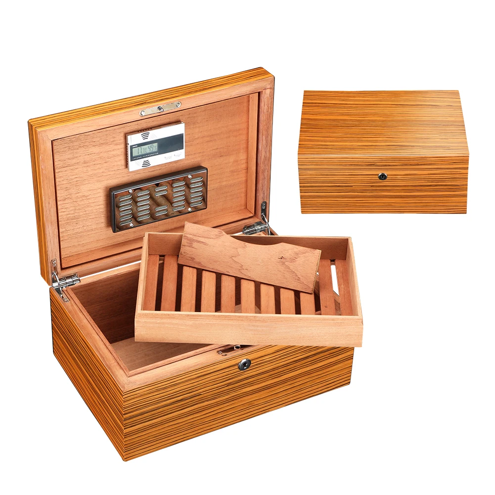 Large Capacity Humidor Cigar Box Cedar Wood Cigar Case Glossy Piano Finish Cigar Humidor Box W/ Humidifier Hygrometer