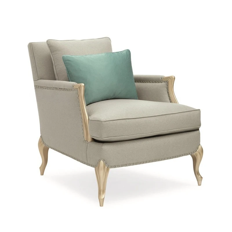 French light luxury solid wood sofa fabric American champagne gold three-person sofa small apartment European studio retro 5