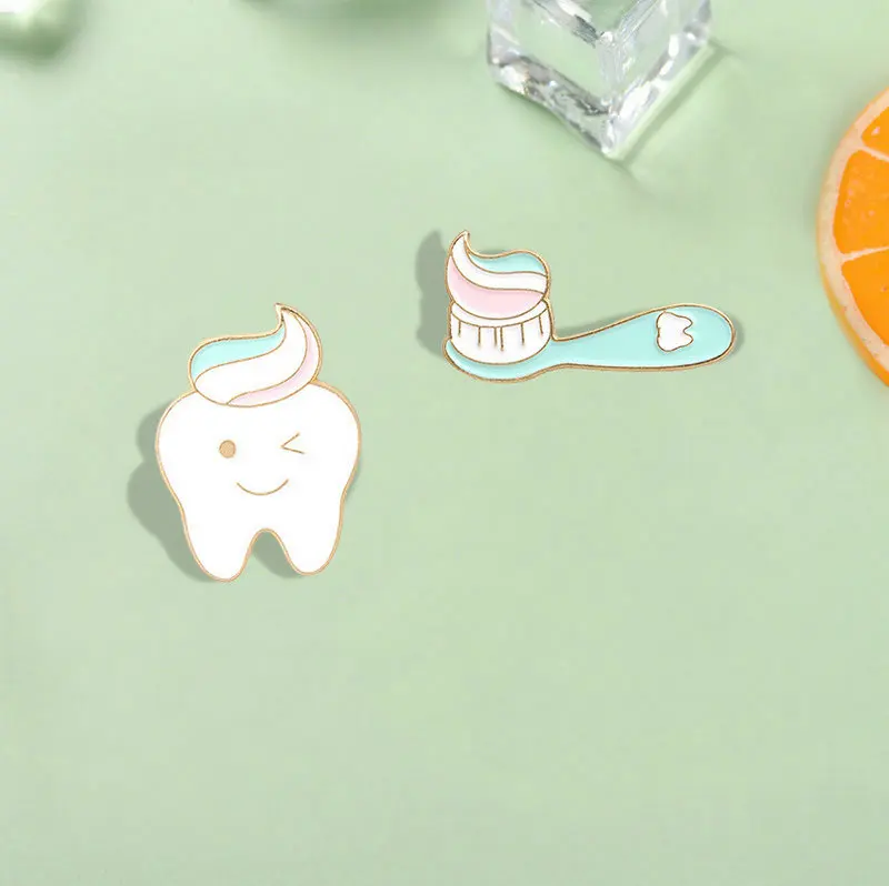 Toothpaste Toothbrush Tooth Enamel Pins Couples Daily Necessities Bag Brooch Lapel Badge Cartoon Jewelry Gift for Kids Friends