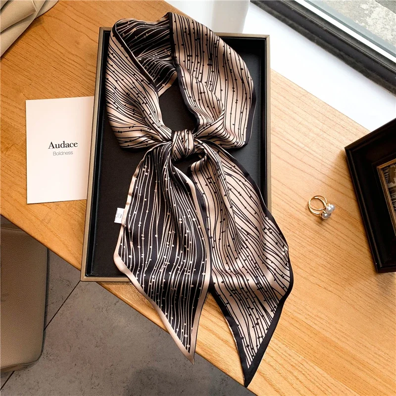 Luxury Long Silk Scarf Female Floarl Print Thin Narrow Scarf Bag Hair Band Ribbon Scarfs Women Neckerchief