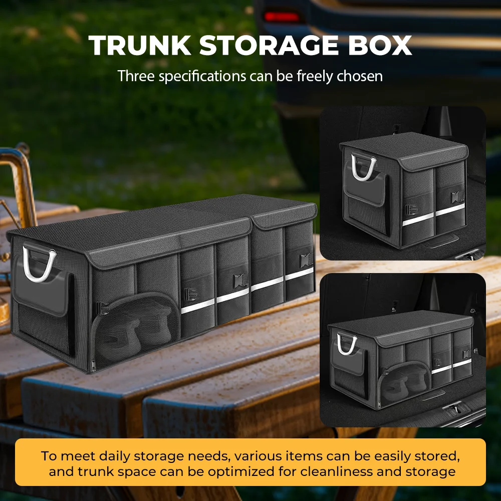 

Foldable Trunk Storage Box Waterproof Oxford Cloth 36/72/112L Large-Capacity Car Organizer for Camping/Fishing Easy to Carry