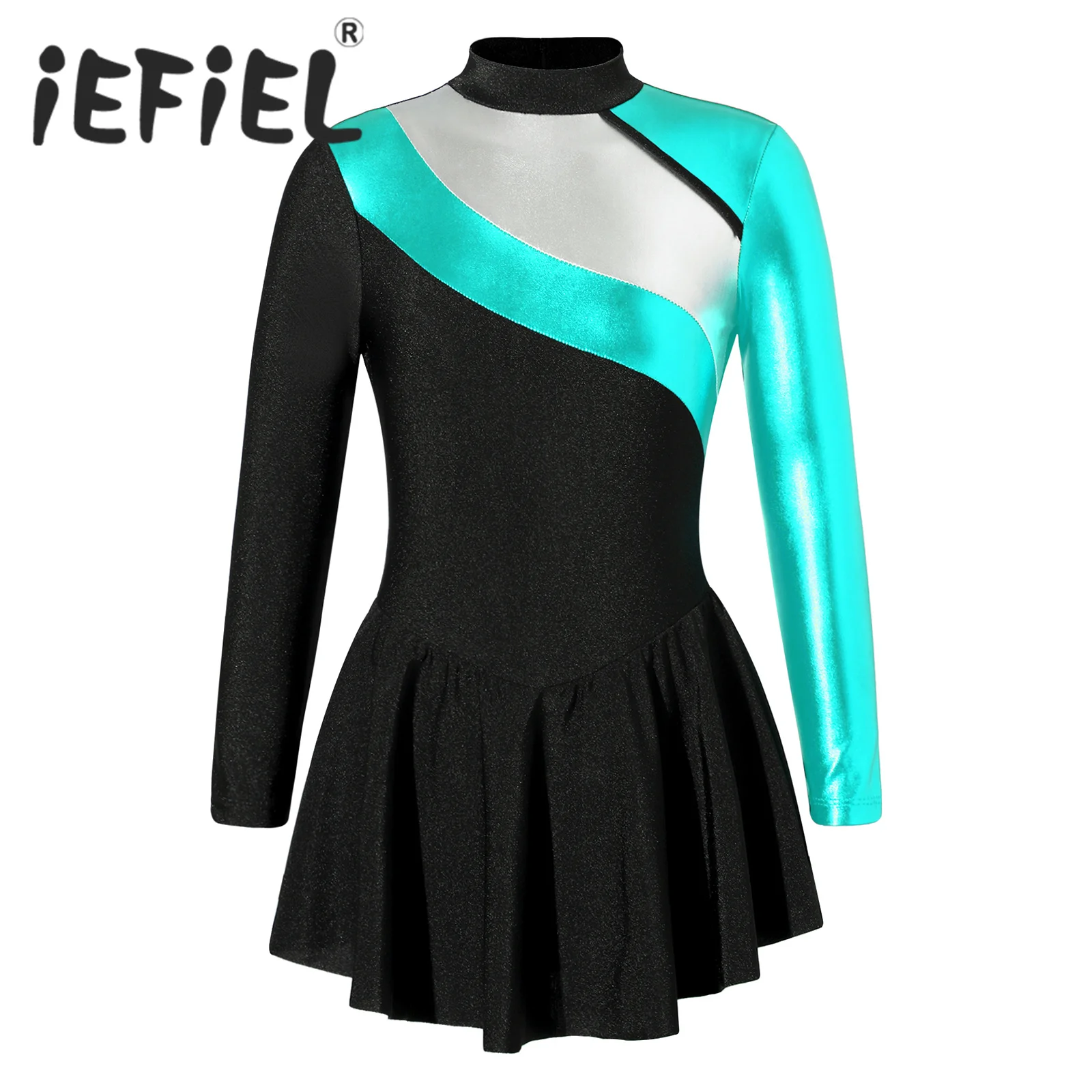 

Kids Girls Ballet Leotard Dress Long Sleeve Bronzing Cloth Gymnastics Workout Dancewear for Figure Ice Skating Dance Costumes