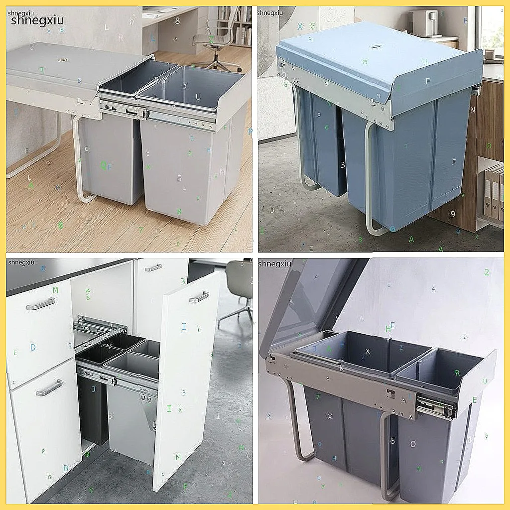 Modern Pull-Type Kitchen Garbage Can, Dual Bin Hidden Cabinet Sleek Built-in Organizer