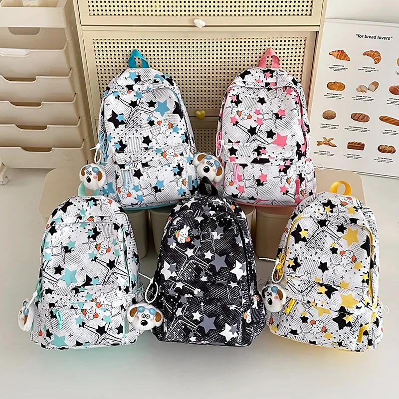 حقيبة ظهر ذات سعة كبيرة مع نجوم مطبوعة عصرية، حقيبة ظهر متعددة الاستخدامات لطلاب المدارس الثانوية للنساء #5
