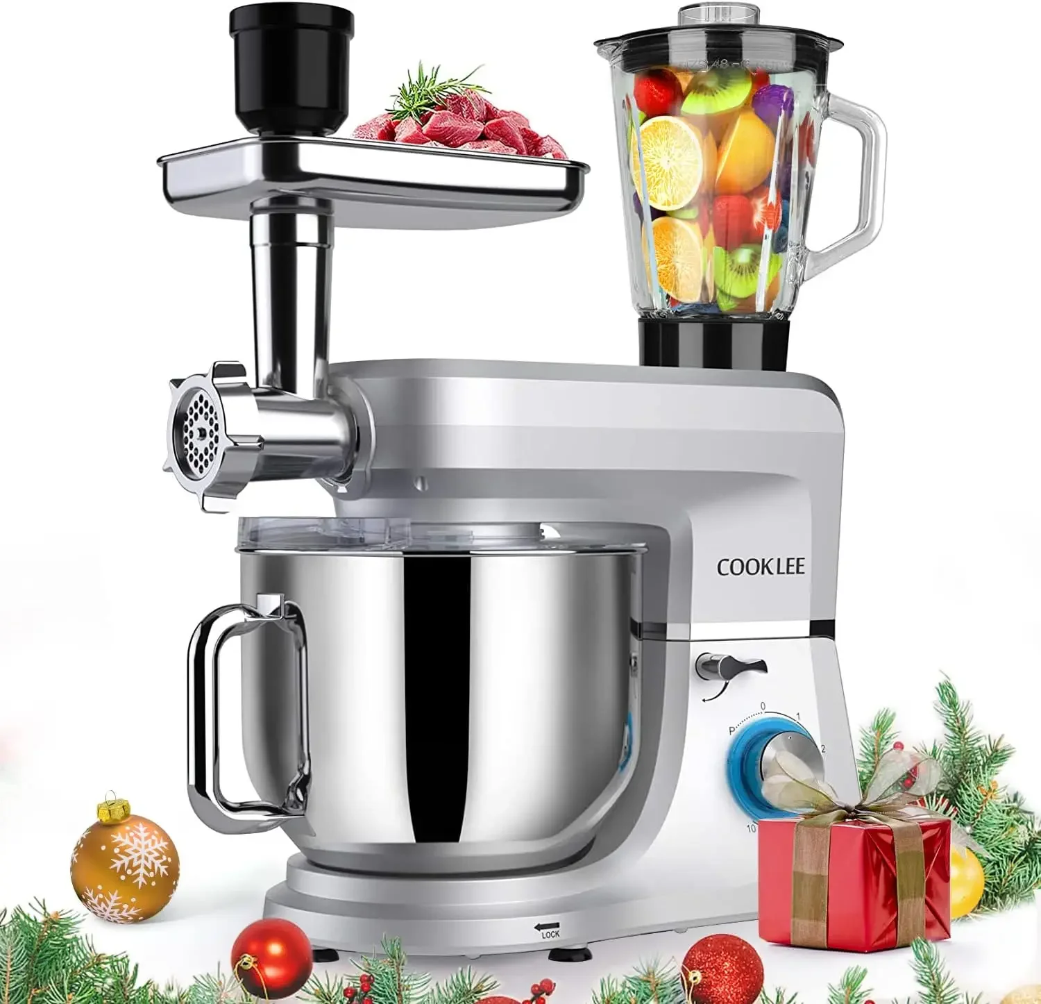 6-IN-1 Stand Mixer, 8.5 Qt. Multifunctional Electric Kitchen Mixer with Beater, Whisk, Dough Hook, Meat Grinder and Othe