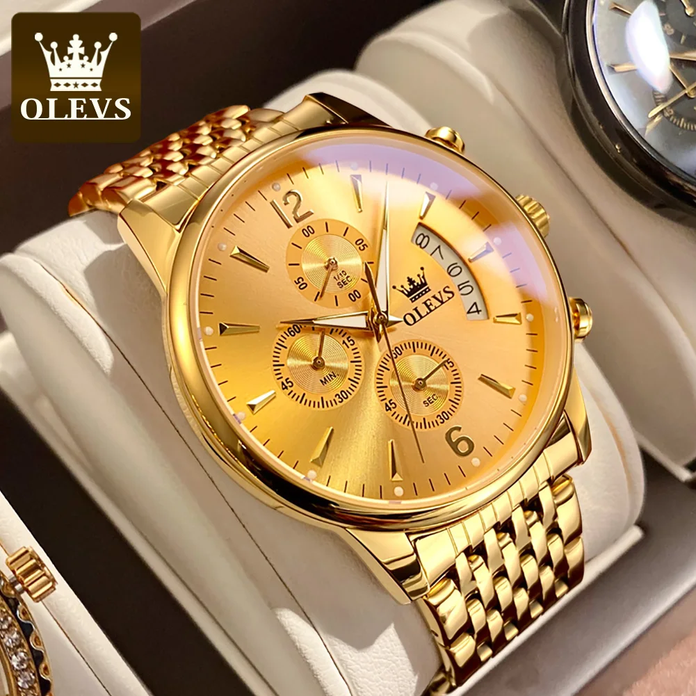 OLEVS Original Quartz Men\'s Wrist Watch Watperoof Stainless Steel Luxury Man Watch Fashion Pilot Chronograph Sport Watch for Men