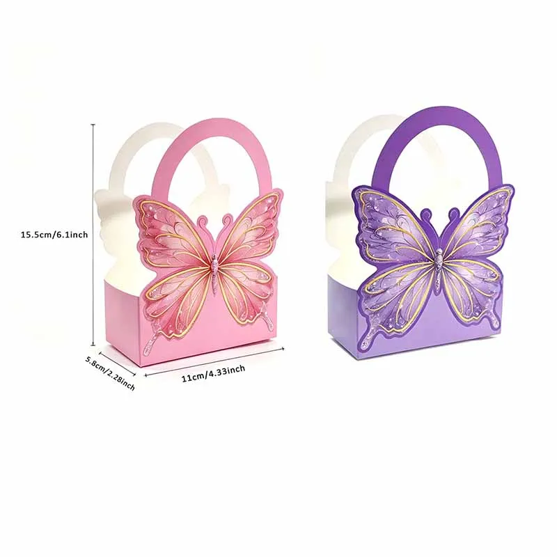 10/20Pcs Butterfly Party Suitcase Candy Gifts Box With Handle Happy Birthday Party Biscuit Packing Bag Kids Baby Shower Supplies view 2