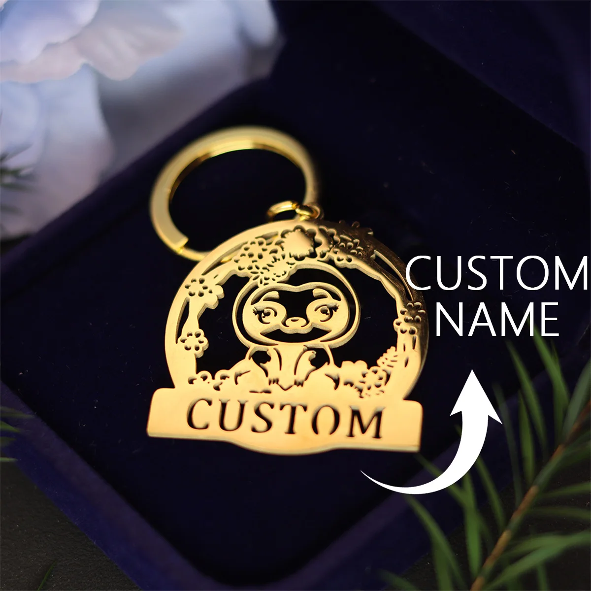 QIAMNI Cute Penguin Keychain Lovely Animal Custom Name Key Chain For Women Men DIY Handmade Gift Stainless Steel Flower Keyring
