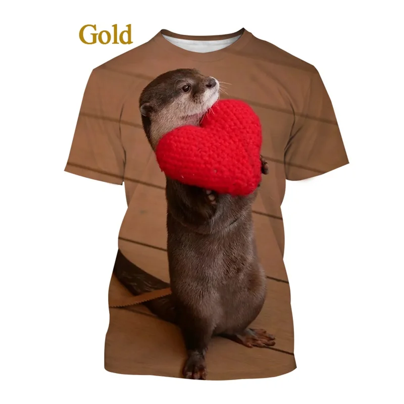 

New Summer 3D Cute Animal Eurasian River Otte Printing T Shirt Lutra Lutra Graphic T-shirts For Men Kid Fashion Funny Tee Shirts