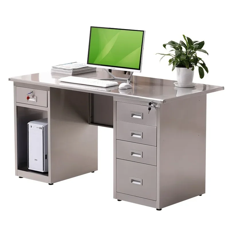 304 stainless steel computer desk, financial desk, household single writing desk with drawers and locks, thickened workbench