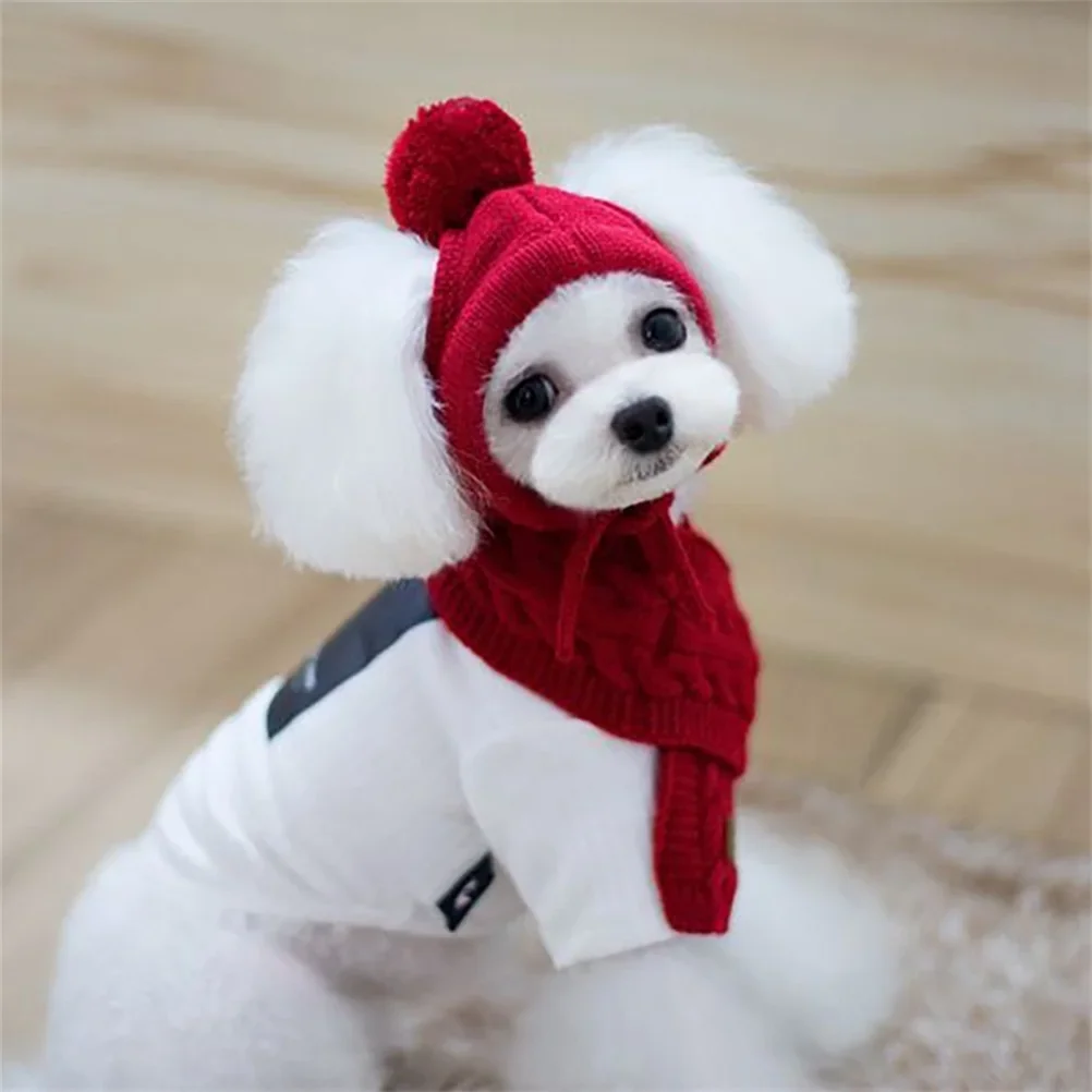 Dog Cap Winter Warm Knitted Striped Hat+scarf Set Teddy Chihuahua Puppy Costume Christmas New Year Pet Gifts Dog Accessories