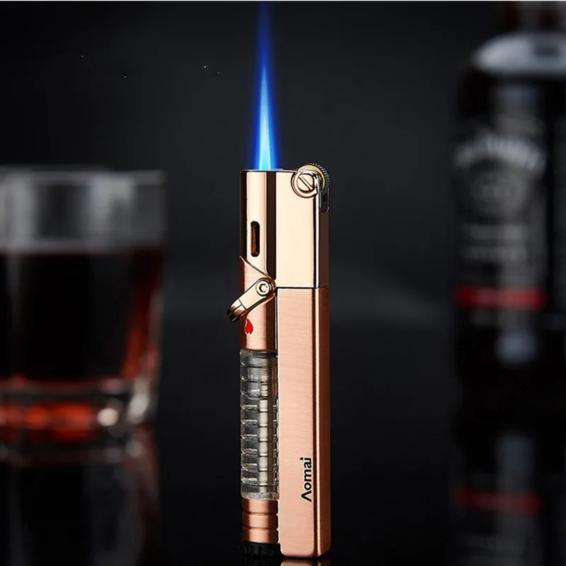 Metal with safety lock beam cigar grill kitchen direct injection windproof exquisite lighter cigarette lighter accessories